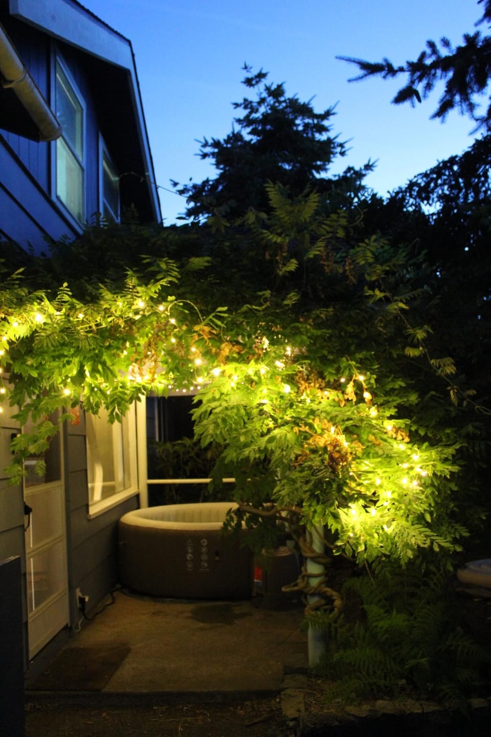 The magical front porch now has a 2-3 person traditional
Hot tub.  