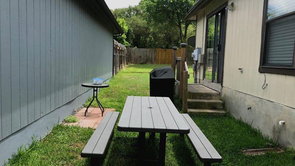 BBQ Grill, Table and Umbrella