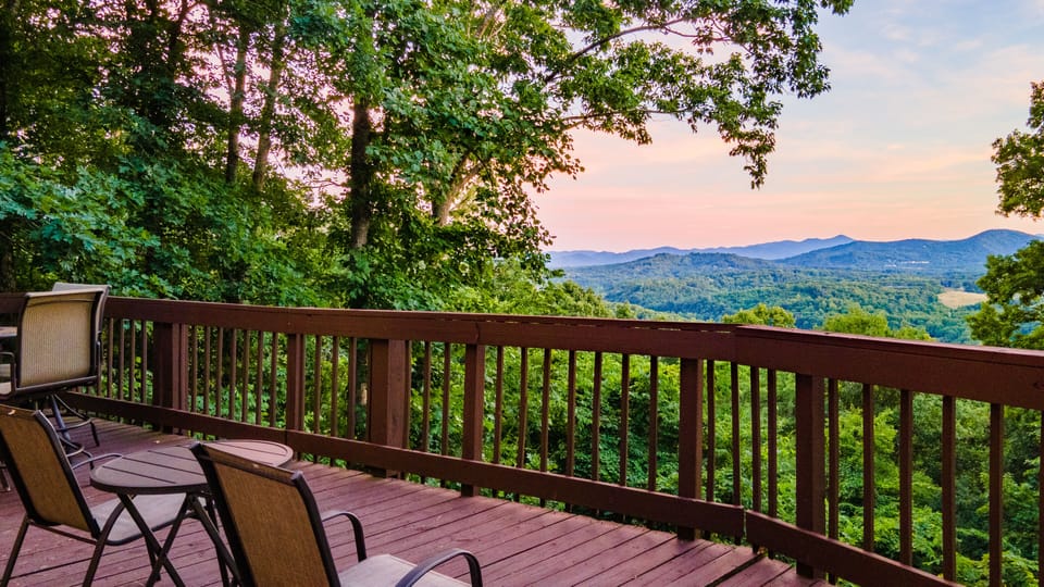 Spectacular mountain views along with views of the French Broad River