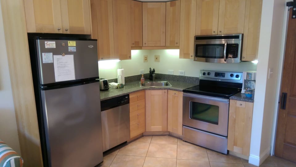 The fully stocked kitchen for cooking up your own meals and snacks.