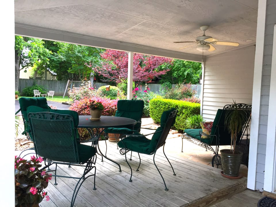 Private porch looks out onto the garden area