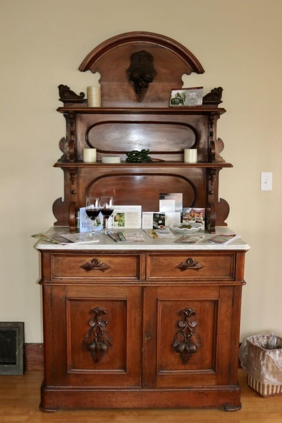 Victorian buffet has many brochures for information  in the game room.