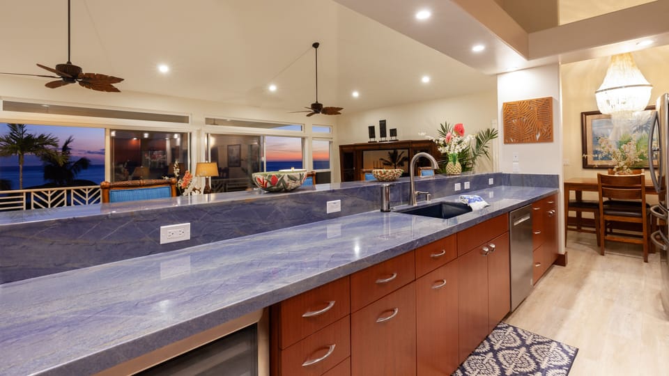 No shortage of kitchen space while open to dining, living and lanai areas.