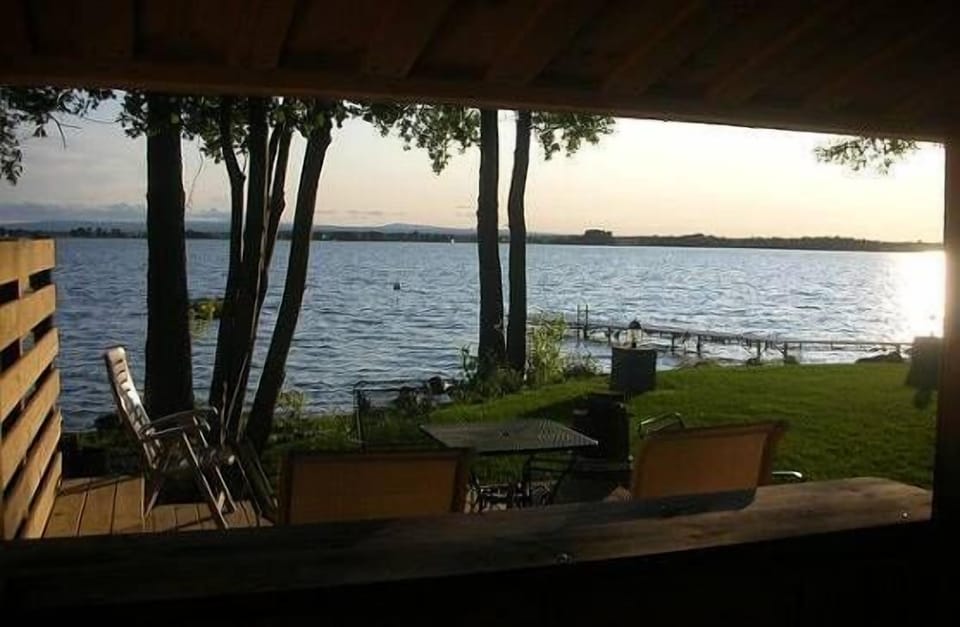 The view out of the boat shack to the lake.
