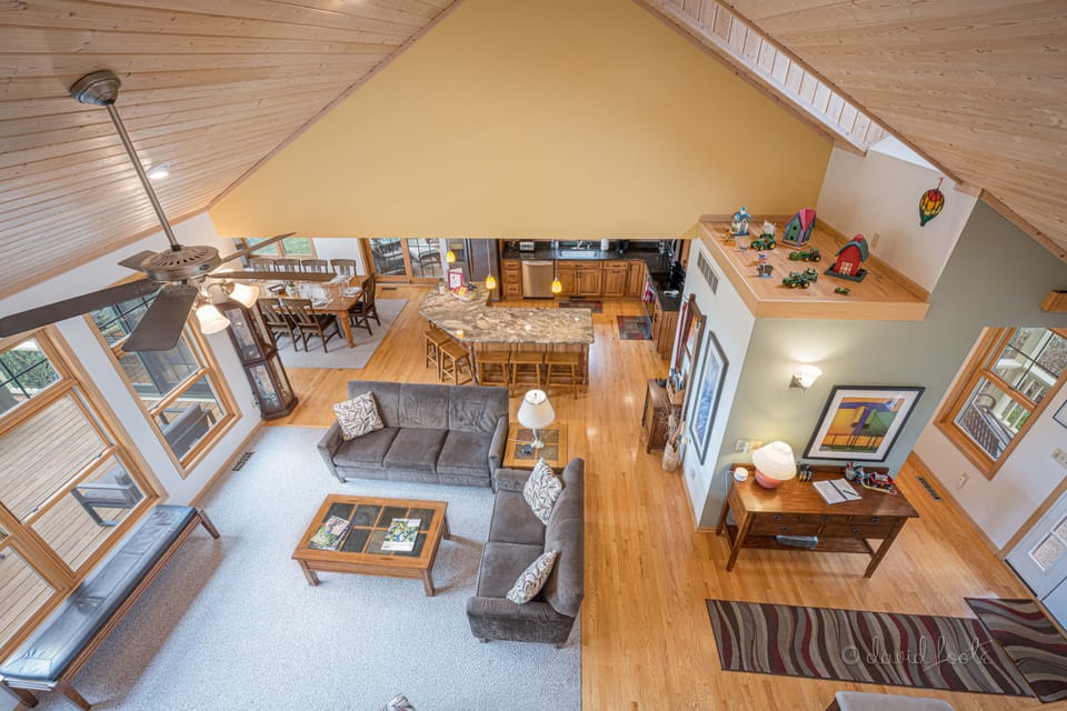 Lots of room for all! Kitchen, dining and great rooms festively unite. 