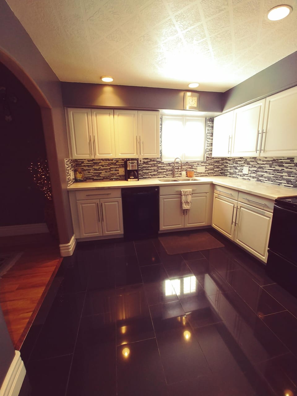 Kitchen, new microwave & coffee maker with coffee bean grinder