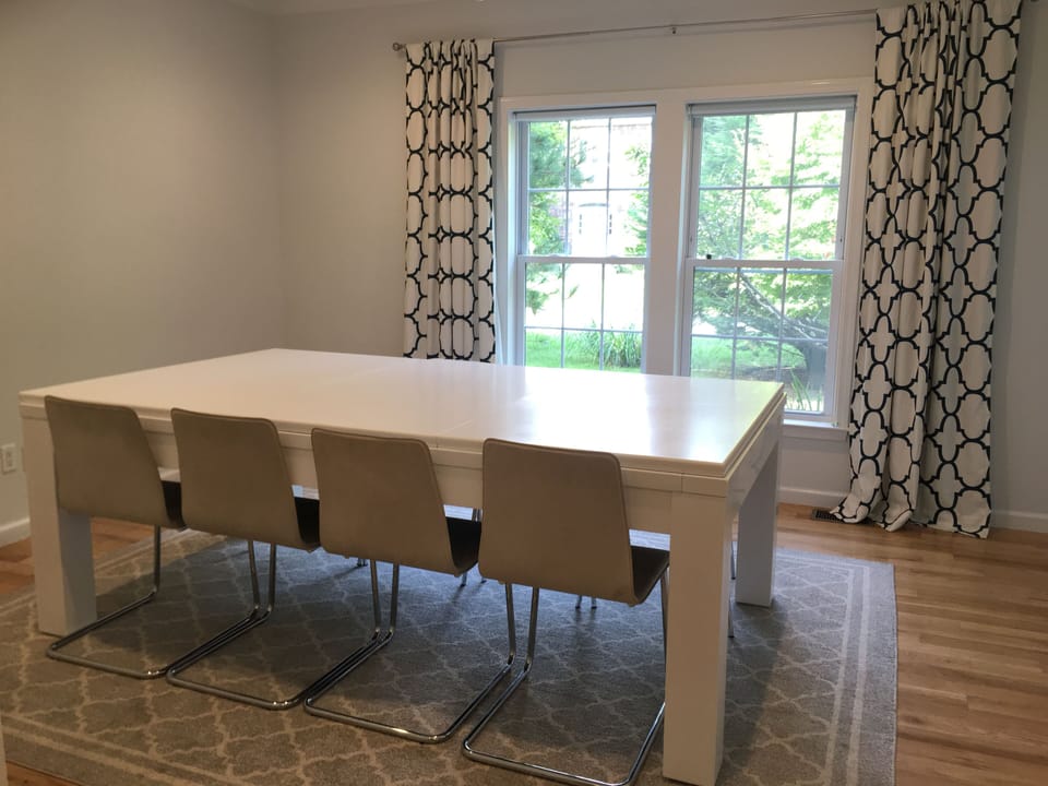 Dining room with large table, seating for up to 12 persons