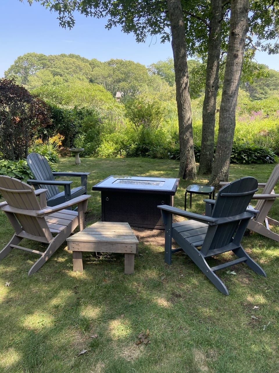 Enjoy the propane, fire pit while overlooking the marsh. 