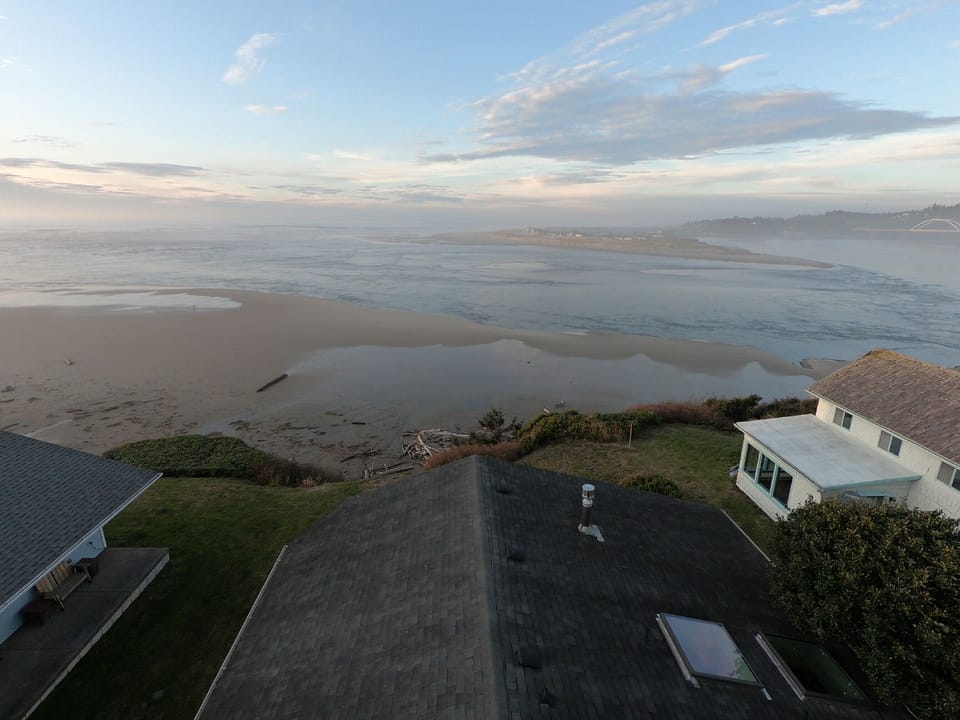 Drone shot of our view over the estuary to the Bayshore spit.