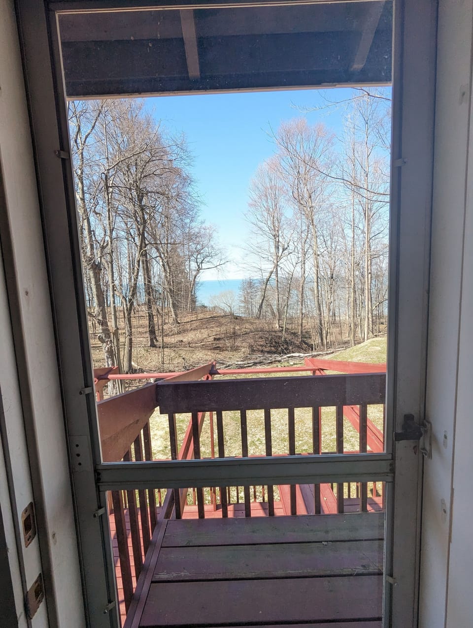 View out veranda door at top of stairway