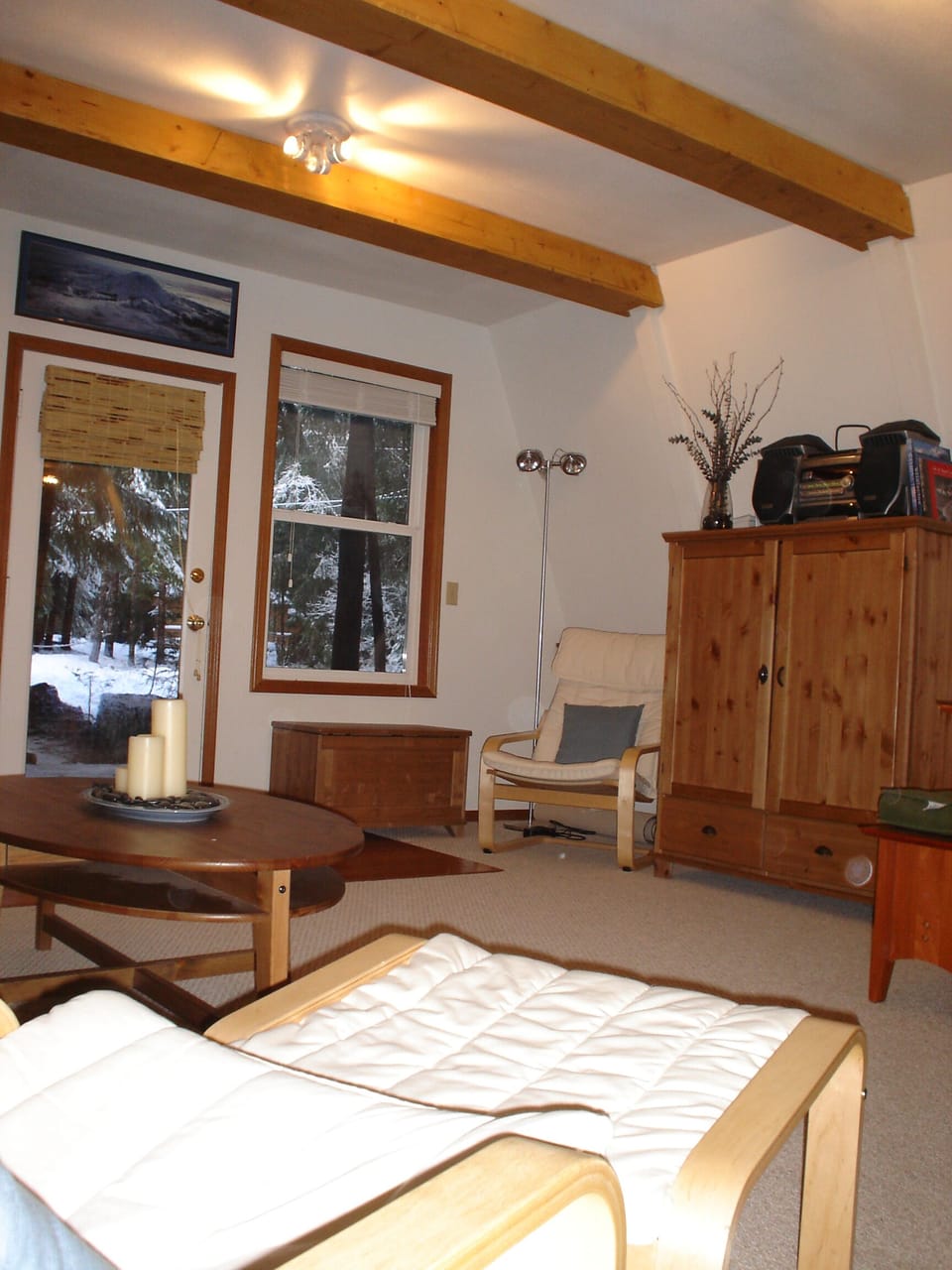 Living room area with view of front porch