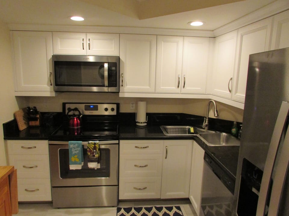 New appliances, counters, and cabinets.