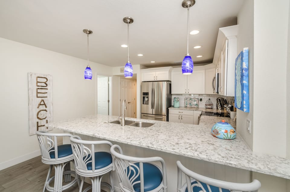 Fun family meals in open kitchen.