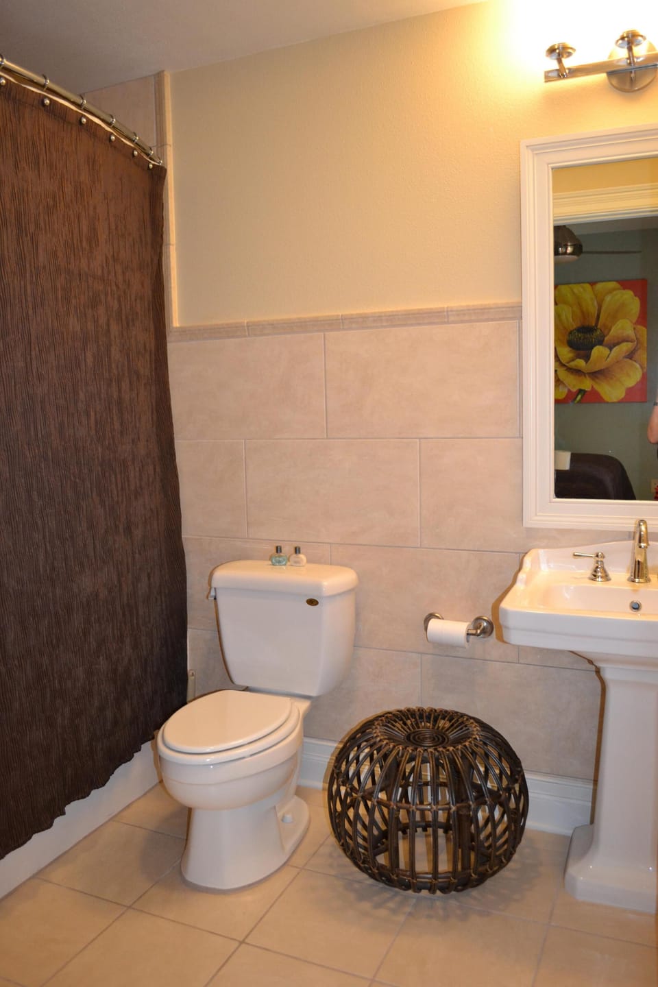 Bathroom with large soaking tub/shower combo.