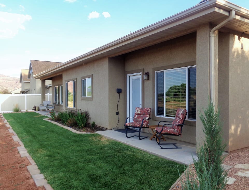 backyard:  2 patios with redrock view