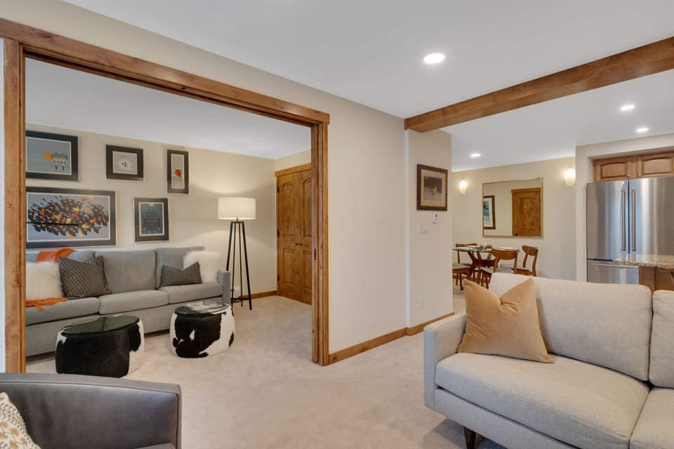Solid wood pocket doors close for privacy. into sleeping den/office