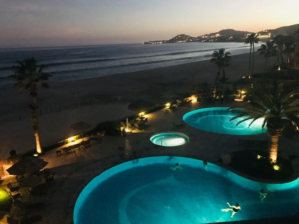 Beautiful evening from the terrace just before sunset.  The lights of Palmilla