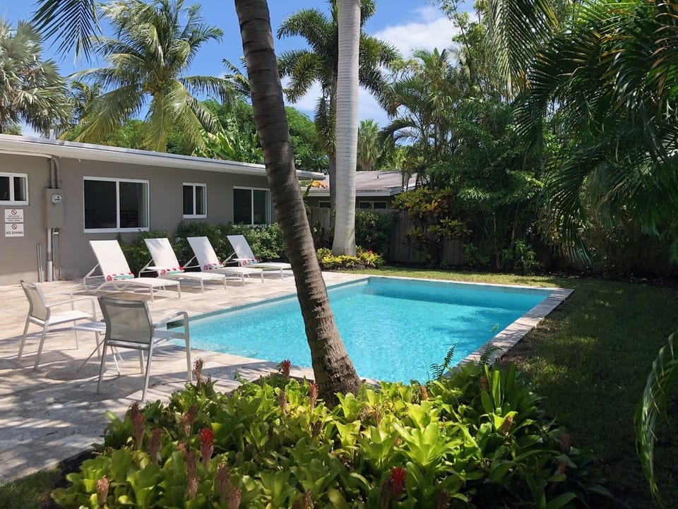 Large heated pool.  Perfect for swimming laps or just lounging.  
