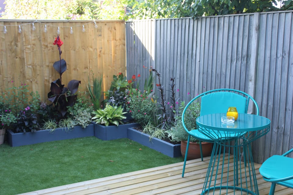 Enclosed Garden at back of flat, Flat all on one level. A Step down from Decking