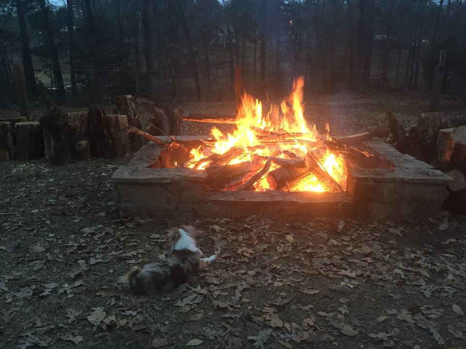 Enjoying a little fire with my friend
