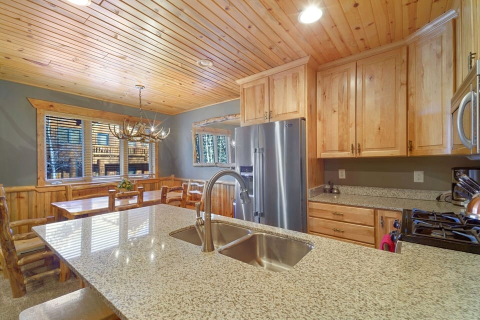 Breakfast bar has seating for three. 