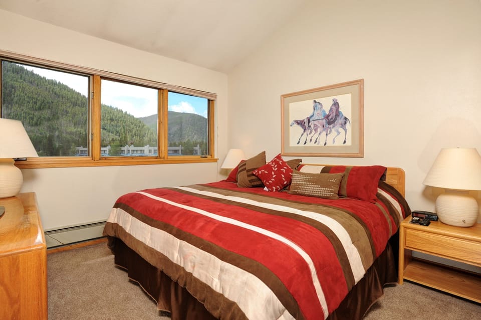 Drift to sleep in the comfortable bed. Bedding configurations vary.
