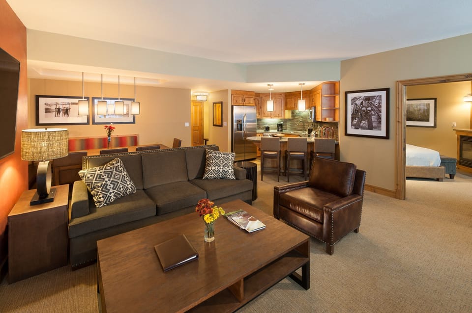 Kick back your feet and relax in the cozy living area.