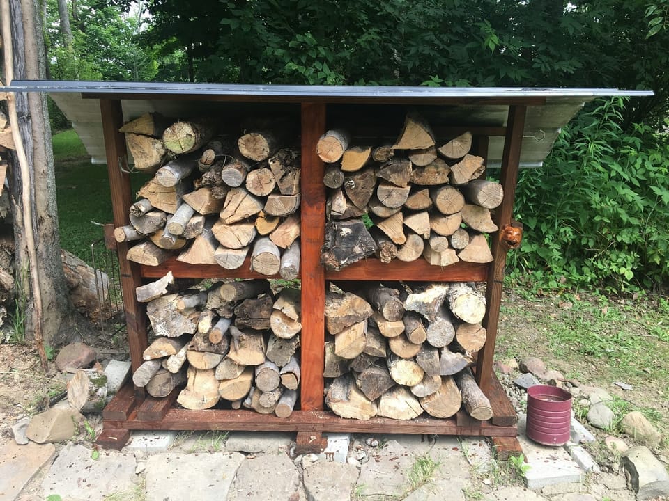 Our wood rack holds 4 cubes of firewood.  $10/cube.  Leave cash or venmo