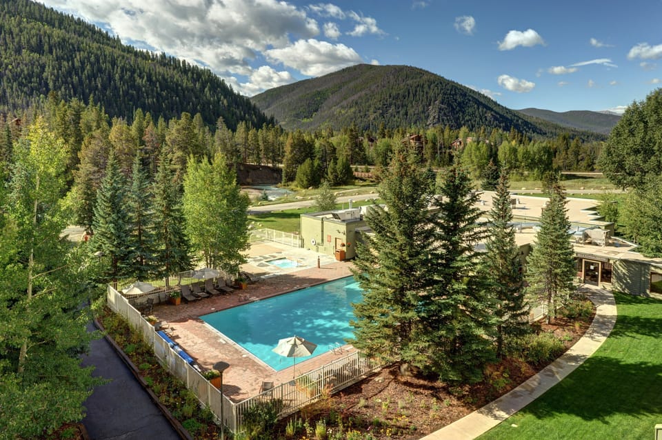 Enjoy mountain views from the outdoor heated pool!