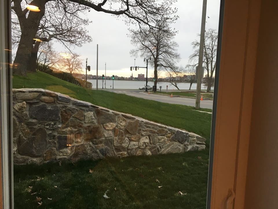 Water view from main room. Just steps from Back Cove - 4 mile walking trail.