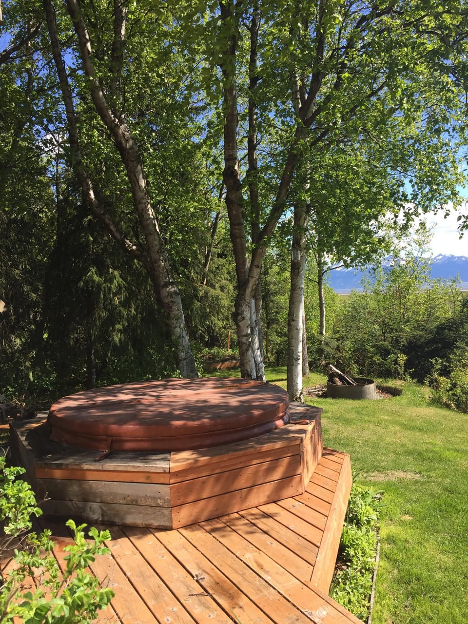 hot tub on deck with view
