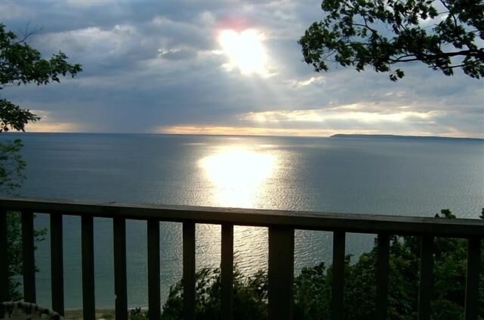 View of Lk Michigan & So, Manitau Island from the deck.