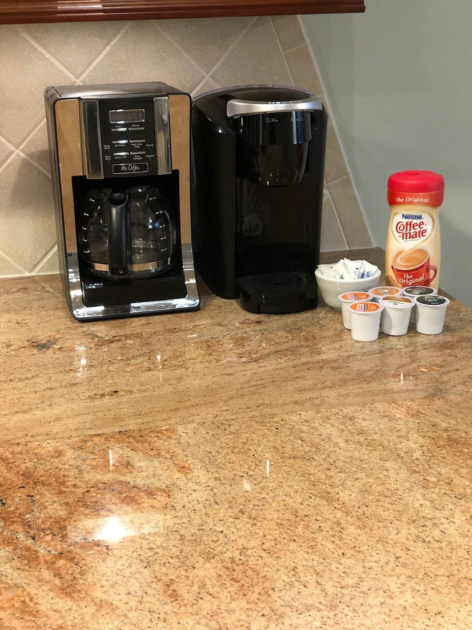 Double coffee makers.  Make a pot, or use the Keurig for your own flavored cup.