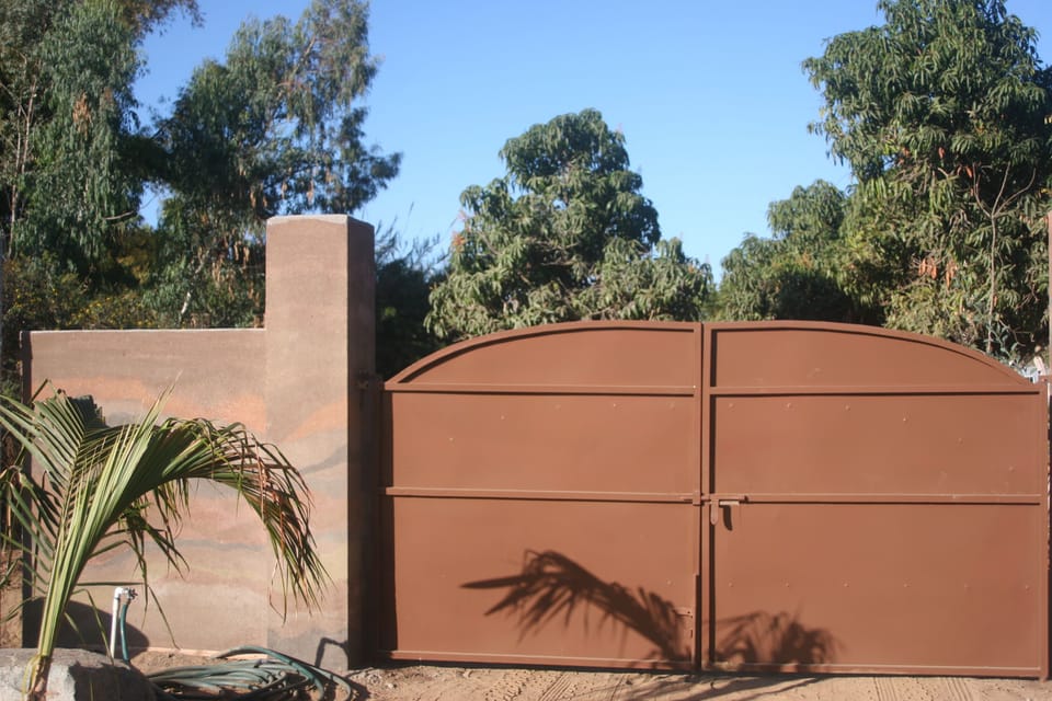 Rammed earth front entrance