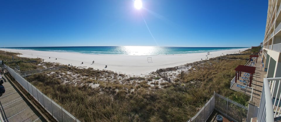 Panoramic beach view from balcony