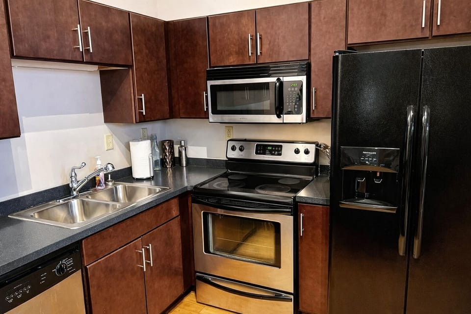 Full kitchen with standard coffee maker.