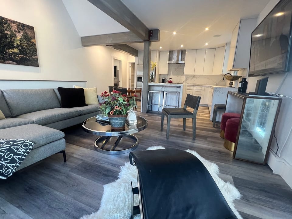 LIving space with NEW KITCHEN-