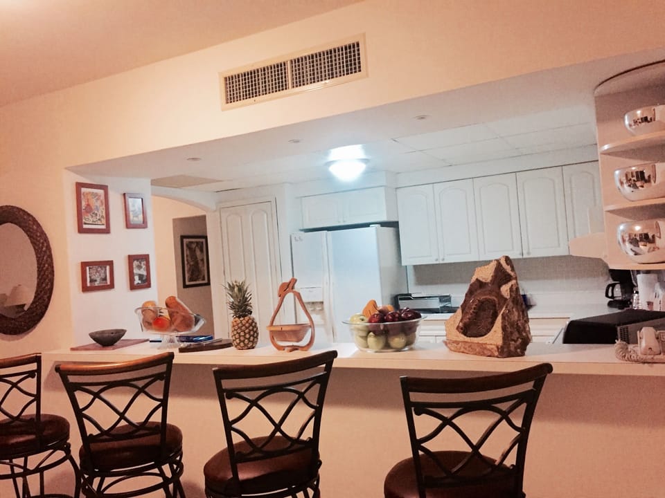Bar counter with stools
