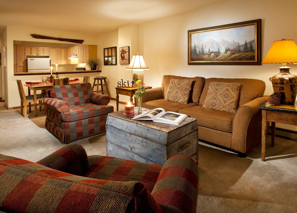 Kick up your feet and relax in the spacious living area after a day on the slopes.
