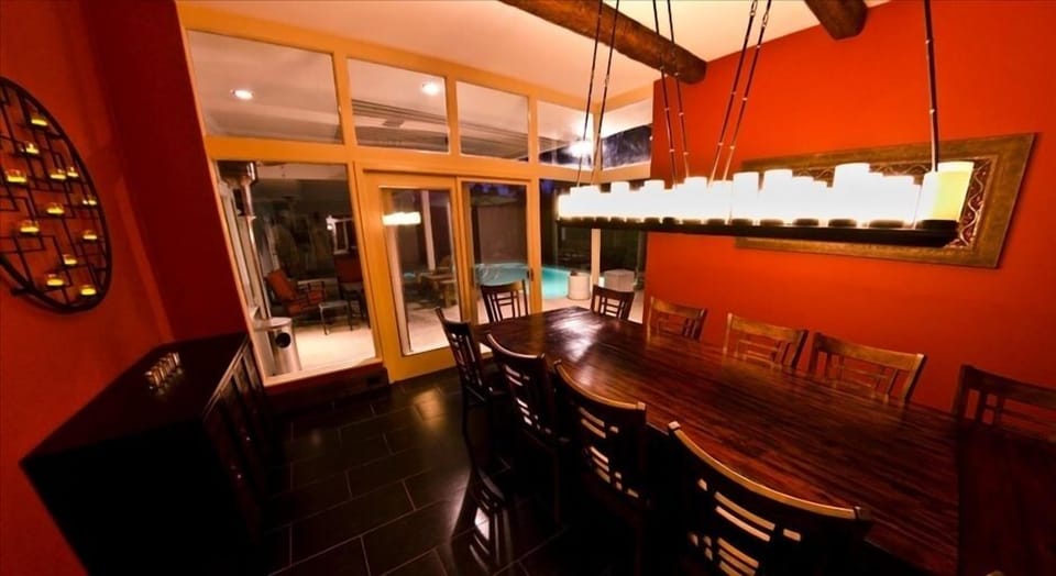Dining room, looking out to pool.