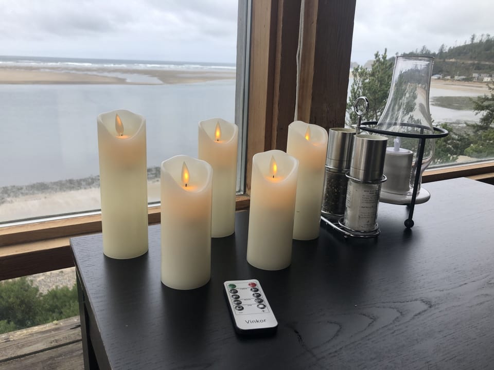 Flameless candles with remote control in dining room