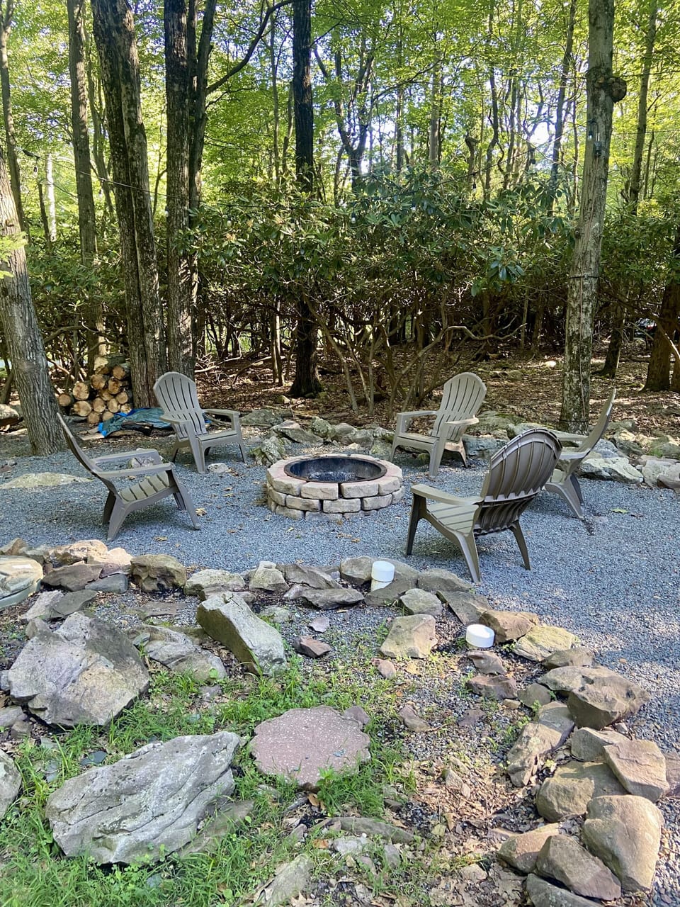 Fire pit with firewood