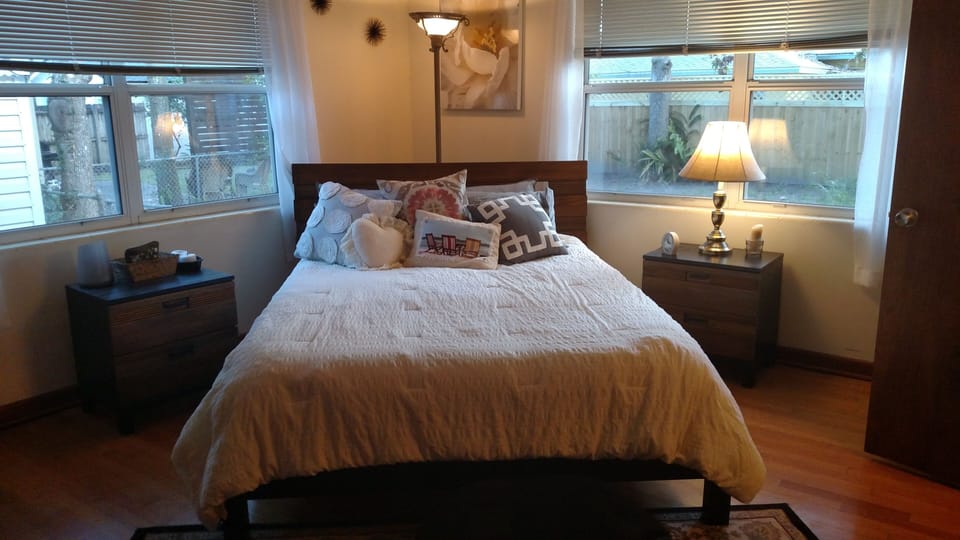 Master bedroom, views of backyard, magnolia tree and aloe garden. Closets!