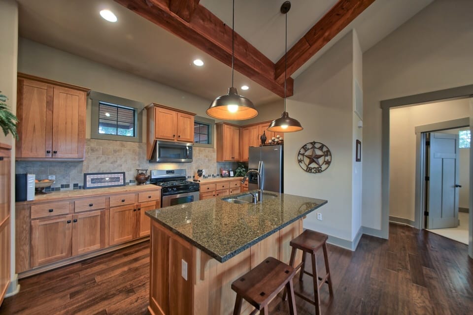 view of the kitchen with island
