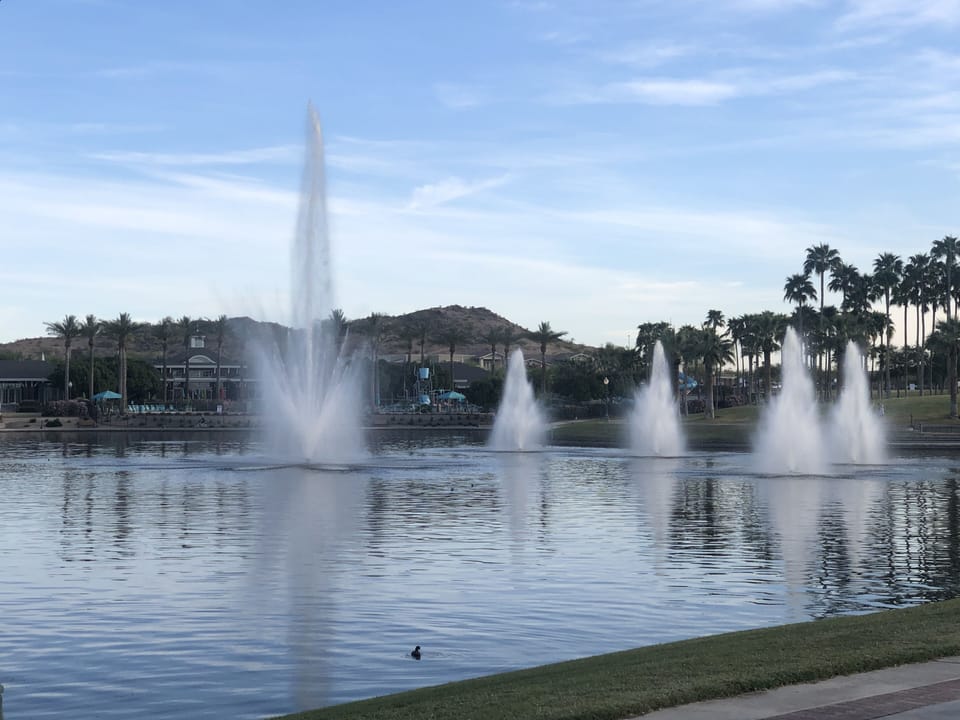 The lakes at the entrance to the development.  