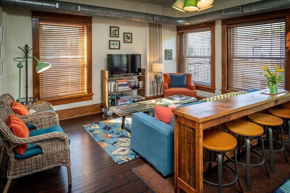 The living space is warm and inviting with a LED TV and wifi.