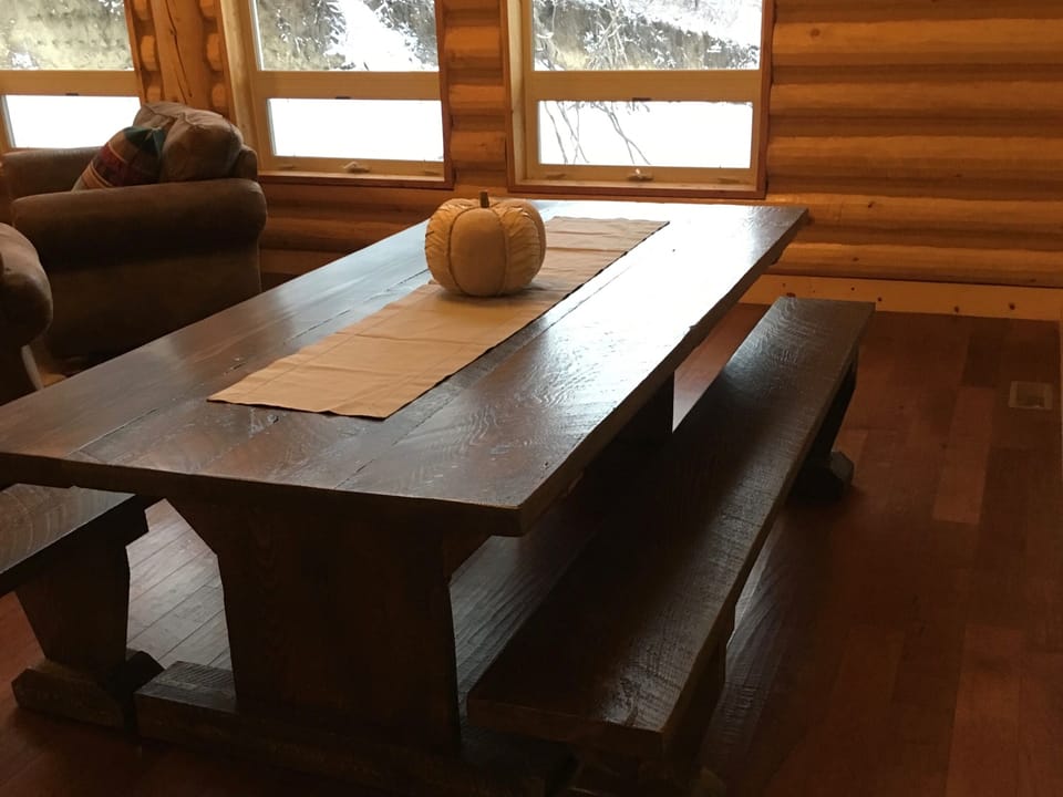 Dining area that seats 10-12 people.  