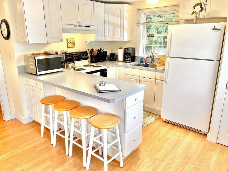 Full kitchen with electric appliances no dishwasher, no in-sink garbage disposal