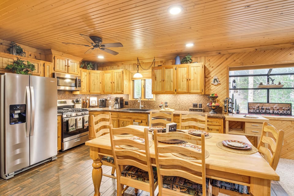 Kitchen & Dining Area | 1st Floor | Dishes & Flatware Provided | Open Floor Plan