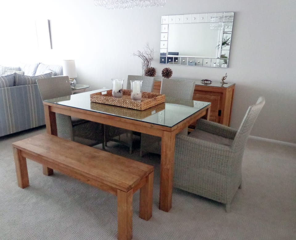 Teak wood dining set, new carpet